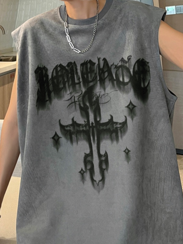 Men's Suede Letter Print Vest-2