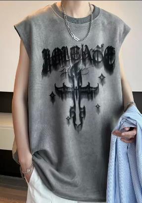 Men's Suede Letter Print Vest-1