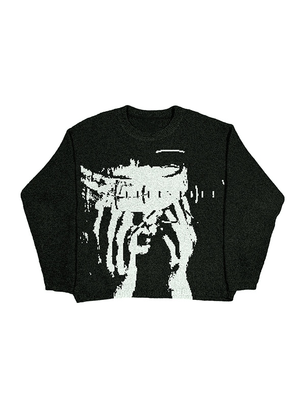 Men's Knit Street Print Loose Sweater-1
