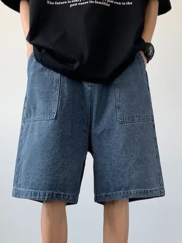 Men's Denim Big Pocket Loose Shorts-2