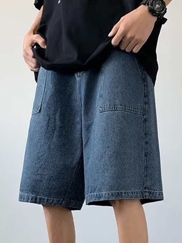 Men's Denim Big Pocket Loose Shorts-3