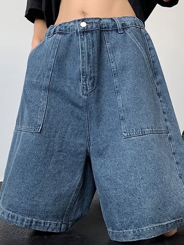 Men's Denim Big Pocket Loose Shorts-4