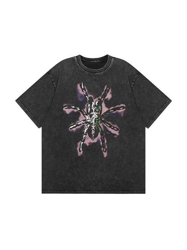 Men's Washed Distressed Spider Print Short Sleeve Tee-2