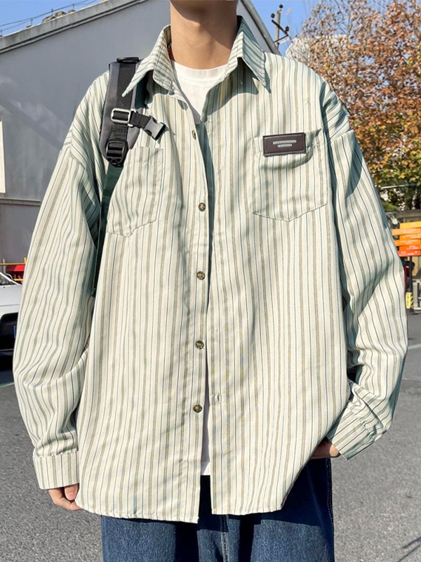 Men's Stripe Label Embellished Long Sleeve Blouse-2