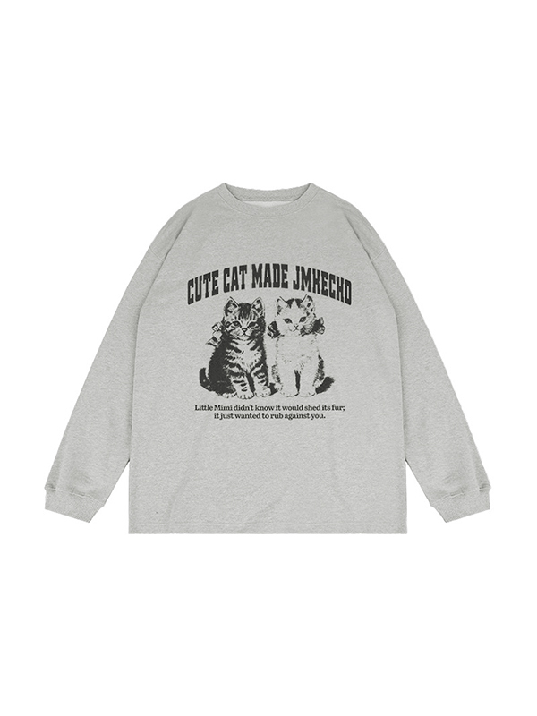 Men's Vintage Kitten Print Long Sleeve Tee-2