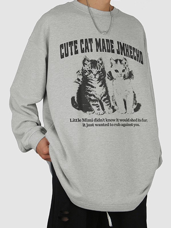 Men's Vintage Kitten Print Long Sleeve Tee-1