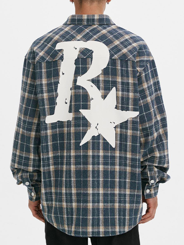 Men's Plaid Print Embellished Long Sleeve Blouse-1