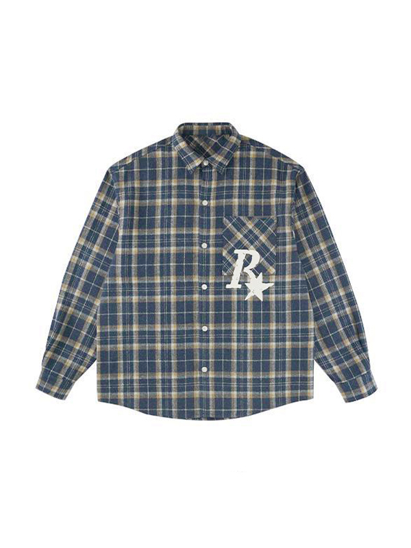 Men's Plaid Print Embellished Long Sleeve Blouse-2