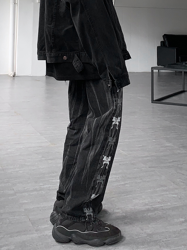 Men's Vintage Ombre Butterfly Print Straight Leg Jeans-2