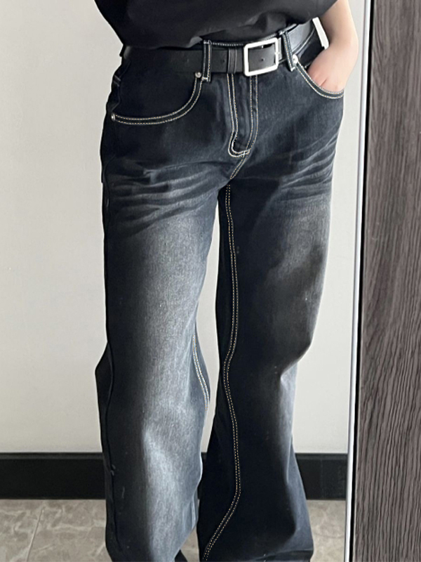 Washed High Waist Dangle Boyfriend Jeans-1