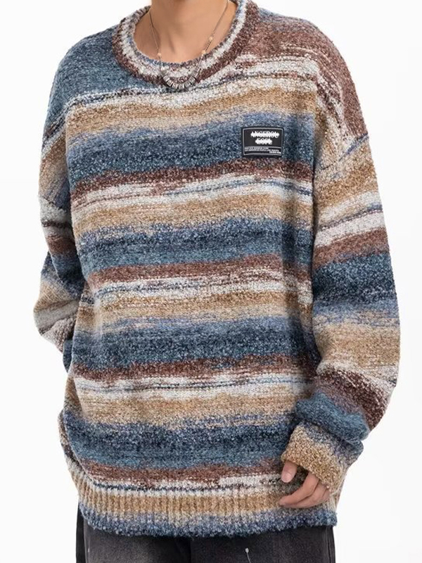 Men's Contrast Color Stripe Pullover Knit Sweater-1