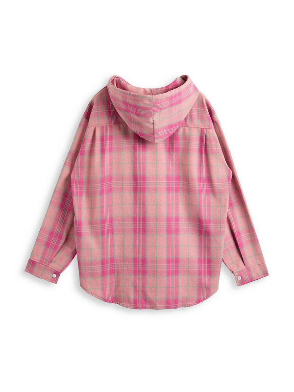 Men's Street Plaid Hooded Long Sleeve Blouse-1