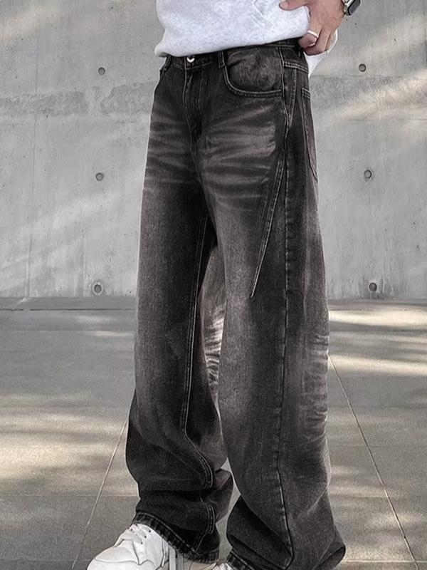 Men's Street Water Ripple Print Loose Jeans-2