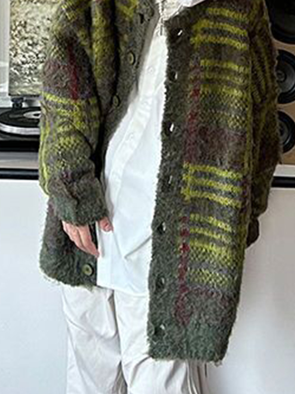 Men's Contrast Color Striped Knit Cardigan Outwear-2