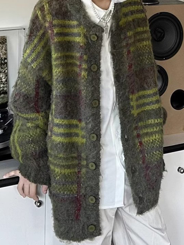 Men's Contrast Color Striped Knit Cardigan Outwear-1