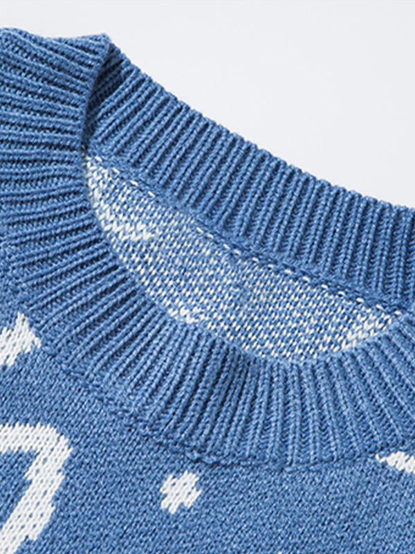 Men's All Over Cartoon Cat Jacquard Crew Neck Sweater-1