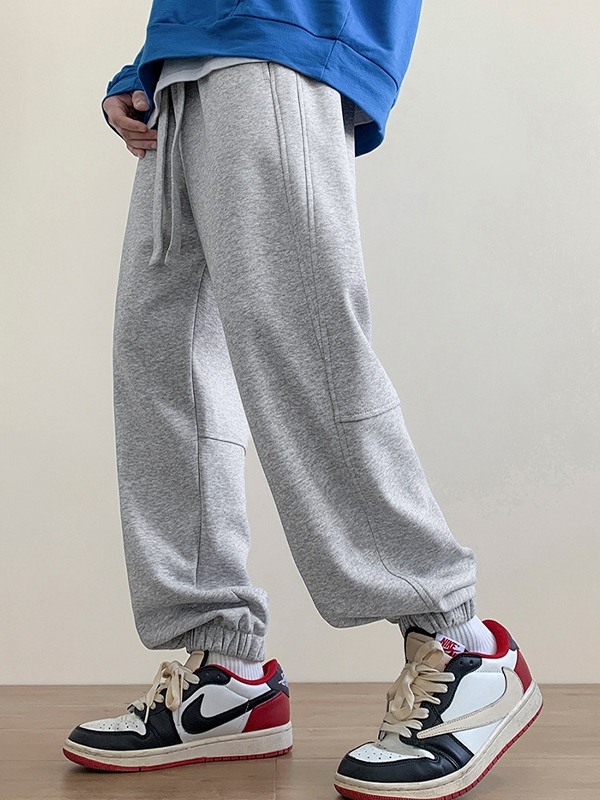 Men's Solid Bound Feet Drawstring Sweatpants-1