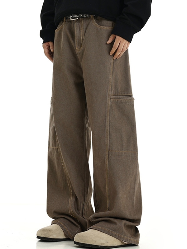 Men's Big Pocket Flap Detail Loose Jeans-3