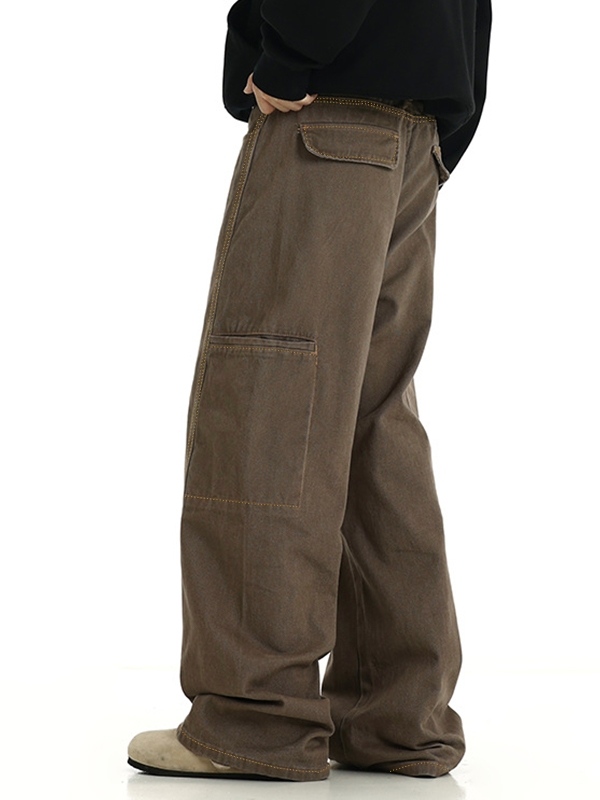 Men's Big Pocket Flap Detail Loose Jeans-1