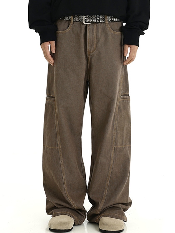 Men's Big Pocket Flap Detail Loose Jeans-2