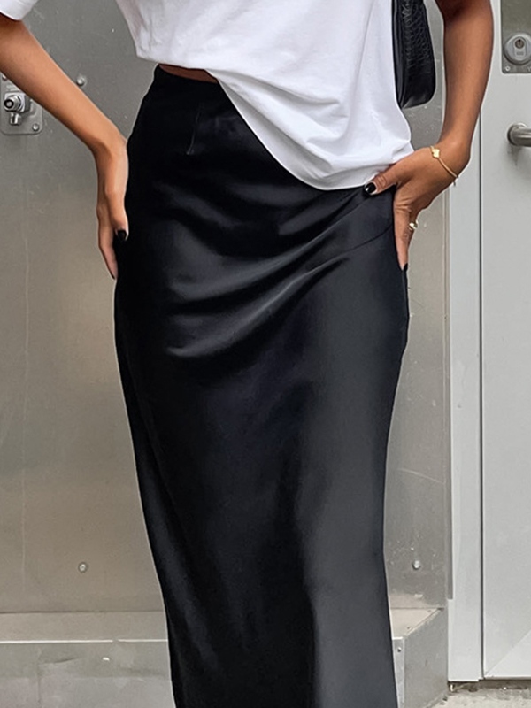 French Satin Drape Skirt-1