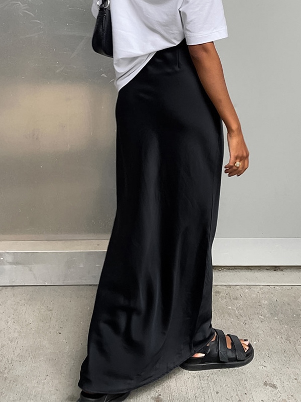 French Satin Drape Skirt-2