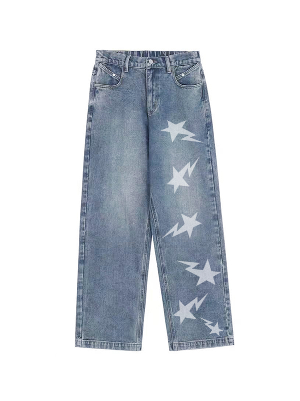 Washed Star Print Boyfriend Jeans-3