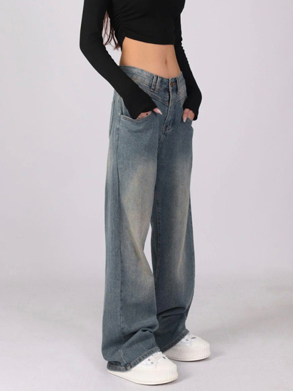 Vintage Washed High Waist Boyfriend Jeans-2
