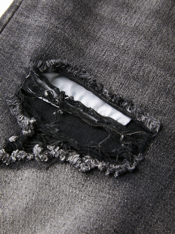 Washed Black Ripped Boyfriend Jeans-8