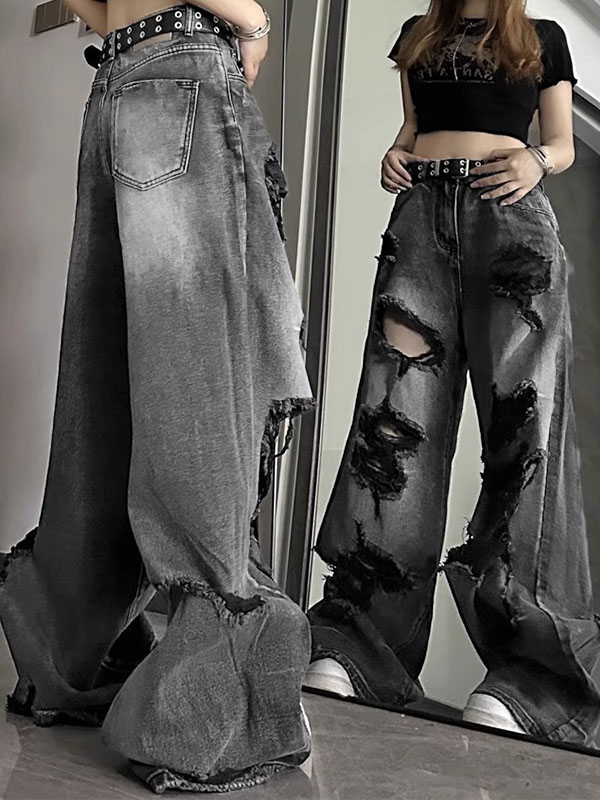 Washed Black Ripped Boyfriend Jeans-3