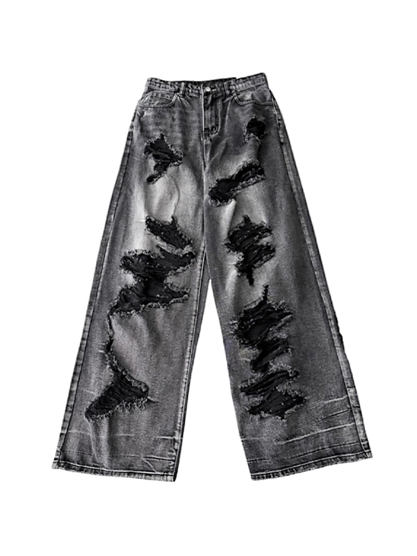 Washed Black Ripped Boyfriend Jeans-1