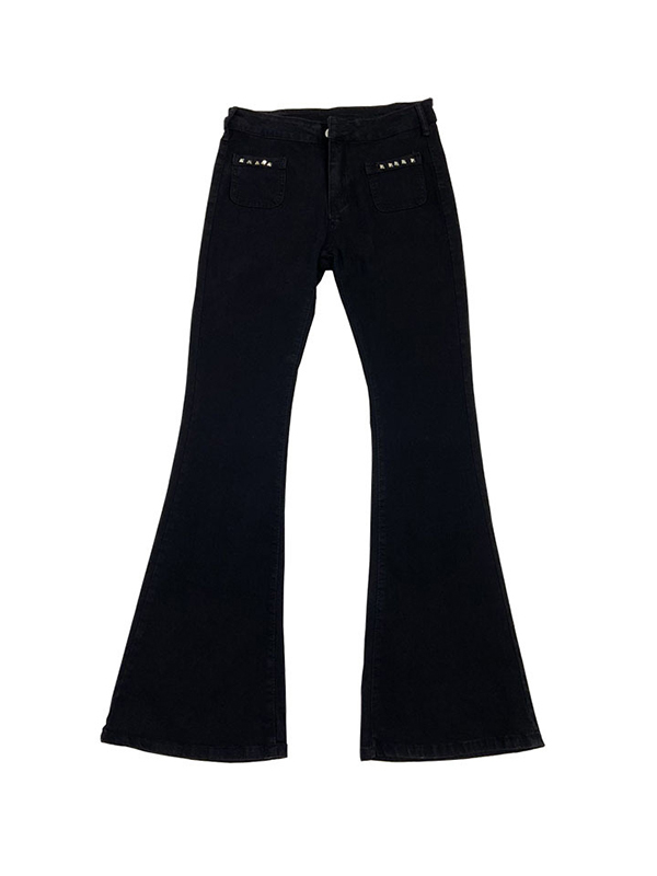 Low Rise Studded Elastic Flare Jeans-4