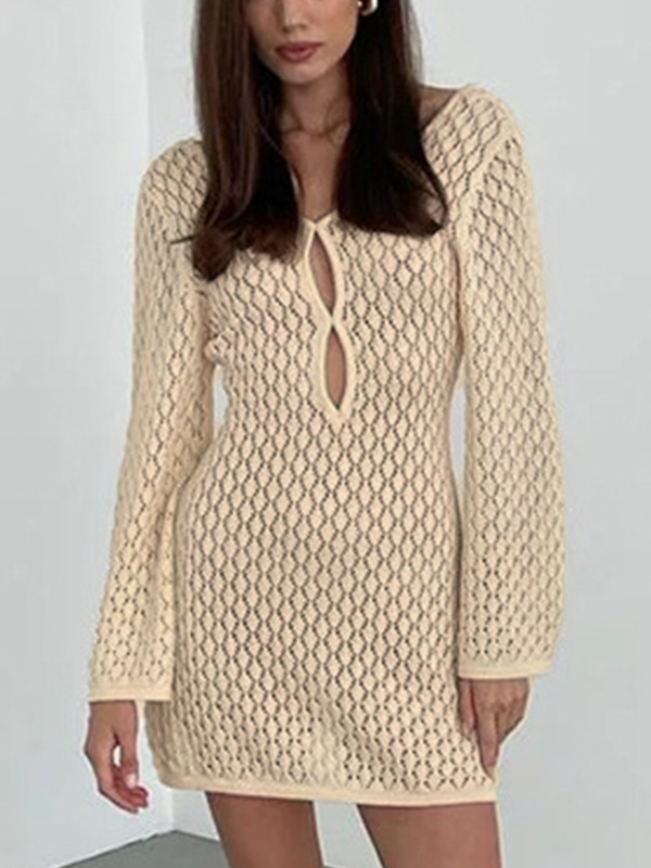 Solid Cutout Backless Knit Mini Dress-1