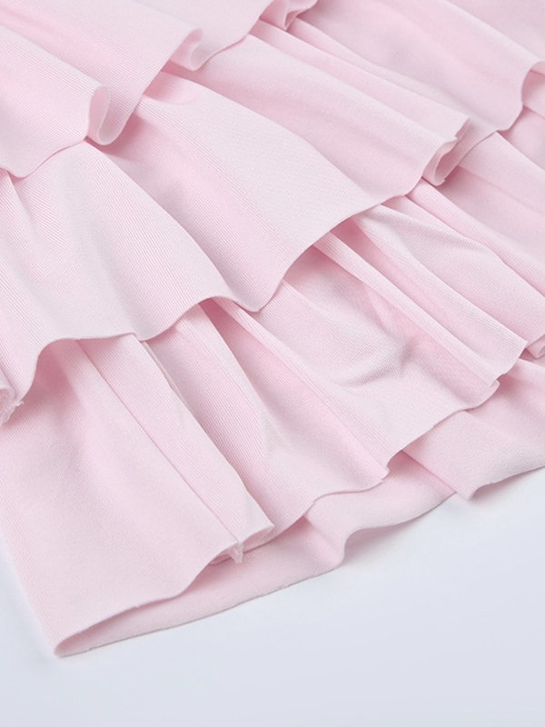 Solid Bow Splice Low Rise Tiered Mini Skirt-5