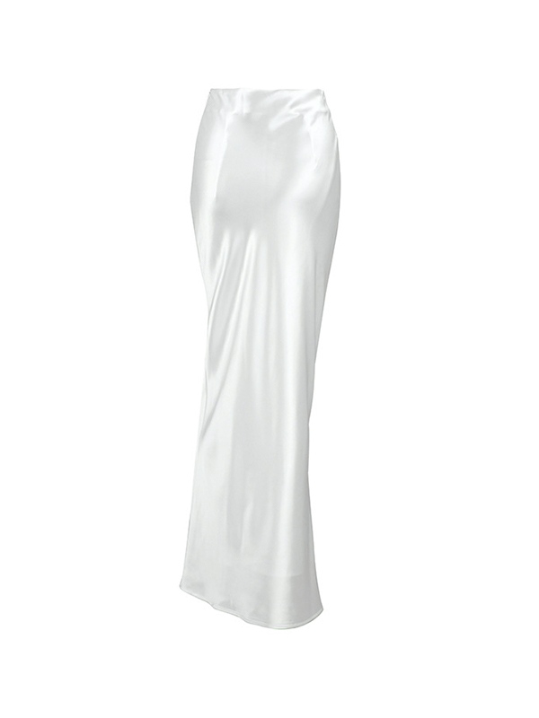 Solid Satin High Rise Mermaid Maxi Skirt-4