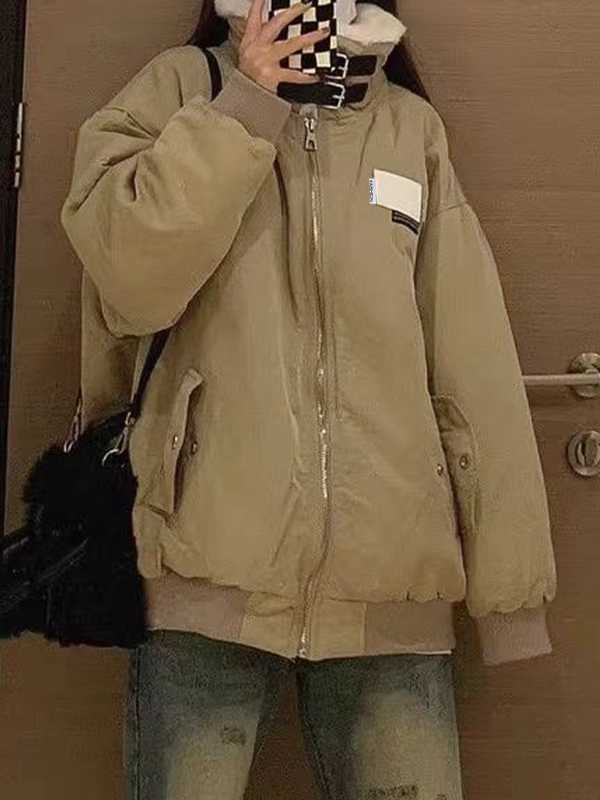 Vintage Fuzzy Collar Zip Up Jacket-1