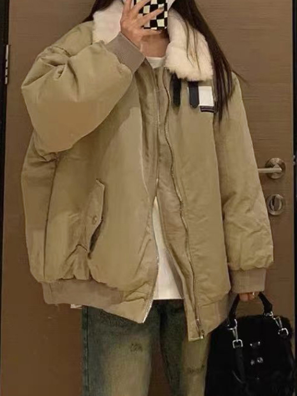 Vintage Fuzzy Collar Zip Up Jacket-2