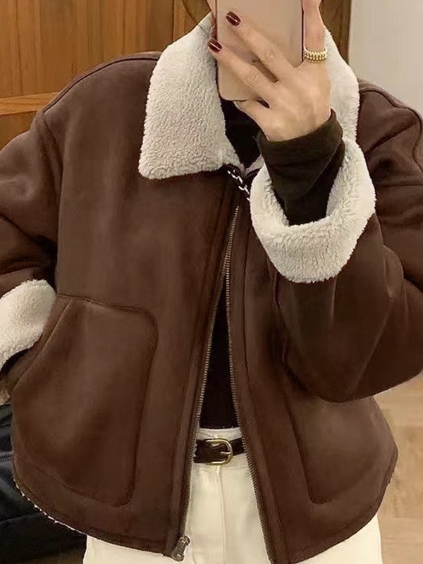 Vintage Suede Teddy Lined Lapel Neck Jacket-1
