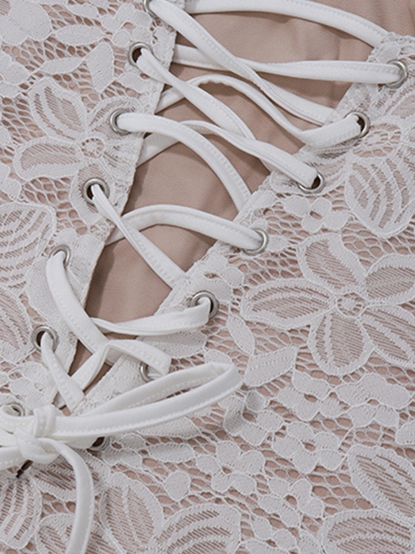 Lace Mesh Corset Bandeau Mini Dress-6