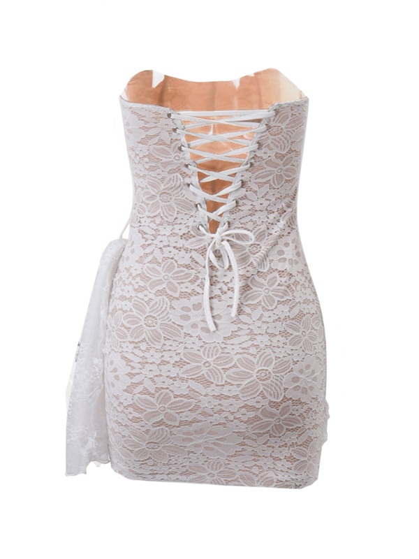 Lace Mesh Corset Bandeau Mini Dress-4
