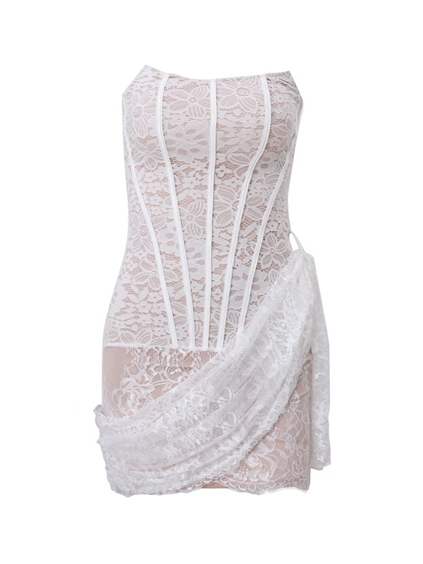 Lace Mesh Corset Bandeau Mini Dress-3