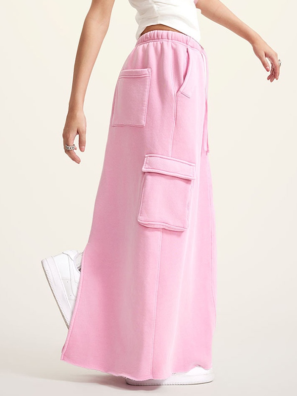 Multiple Pocket Back Slit Cargo Maxi Skirt-2