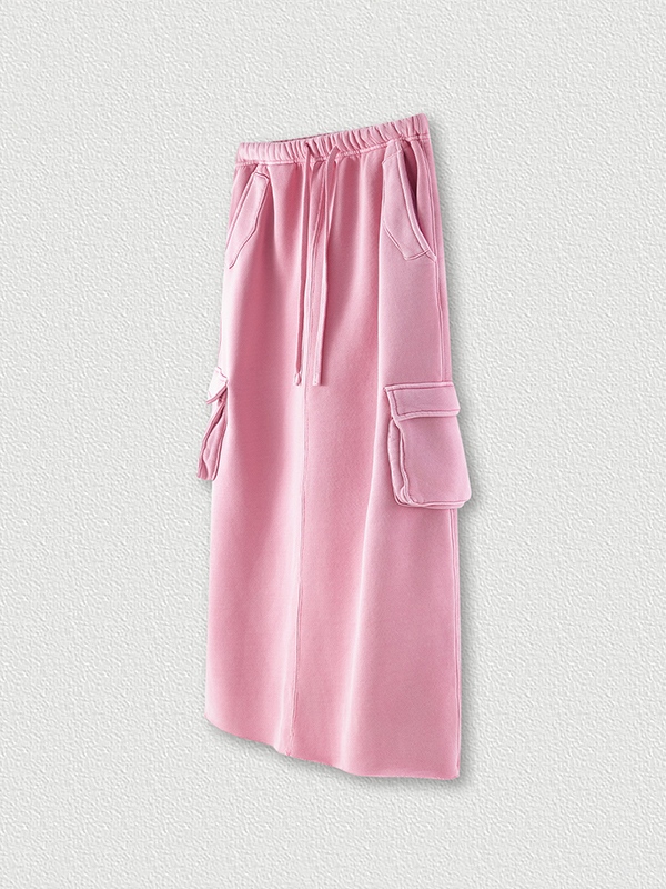 Multiple Pocket Back Slit Cargo Maxi Skirt-3