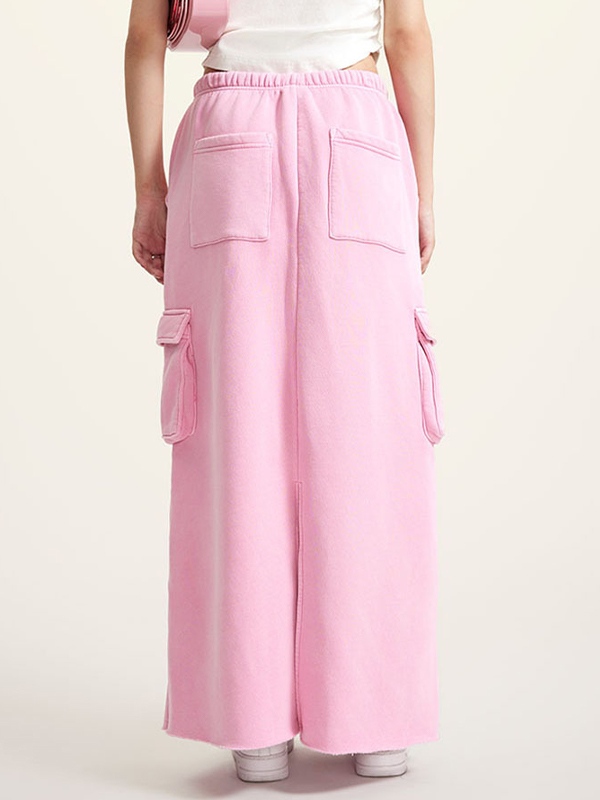 Multiple Pocket Back Slit Cargo Maxi Skirt-1