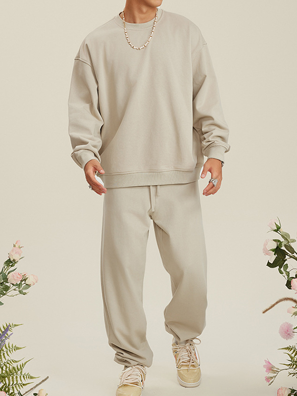 Men's Solid Color Crew Neck Sweatshirt-1