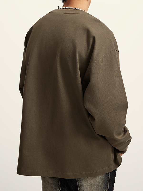 Men' Solid Color Drop Shoulder Long Sleeve Tee-1