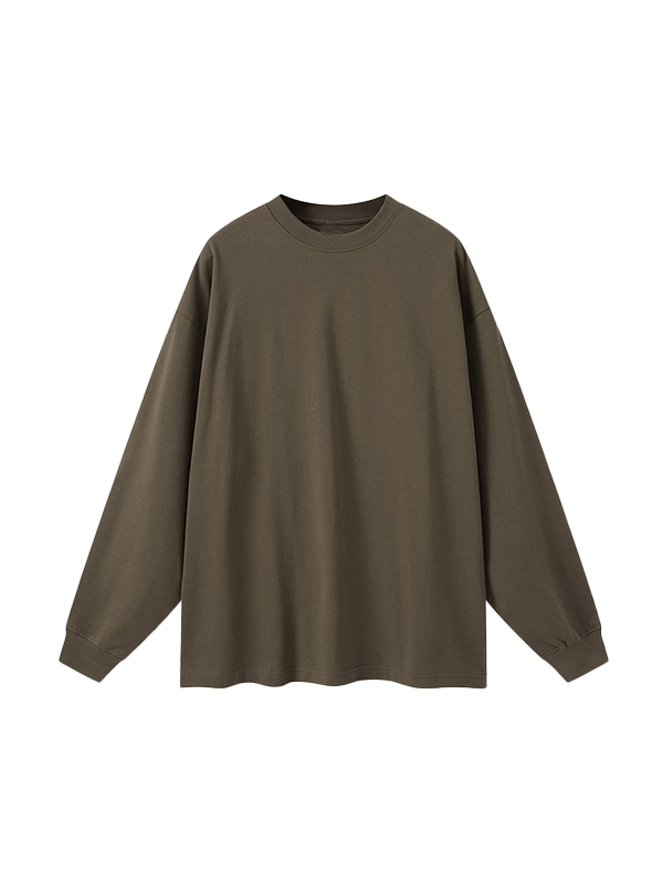Men' Solid Color Drop Shoulder Long Sleeve Tee-2