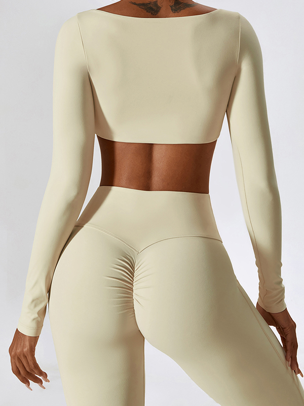 Solid Quick Dry Square Neck Cropped Active Top&Pants Set-4