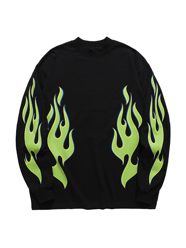 Men's Luminous Green Flame Print Long Sleeve Tee-5