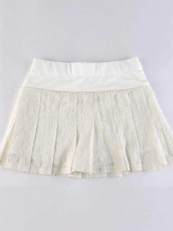 A Line Pleated Lace Mini Skirt-6
